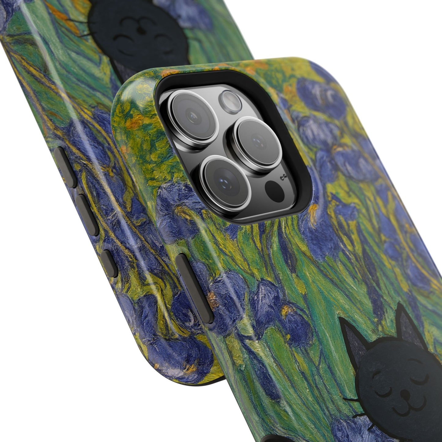 Peaceful Cat in Irises โ Van Gogh Inspired โ iPhone 16, 15, 14, 13 โ MagSafe Magnetic Tough Case by HitStickers
