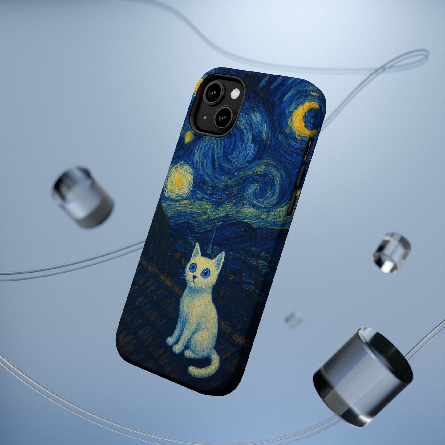 Starry Night Cat โ Van Gogh Inspired โ iPhone 16, 15, 14, 13 โ MagSafe Magnetic Tough Case by HitStickers