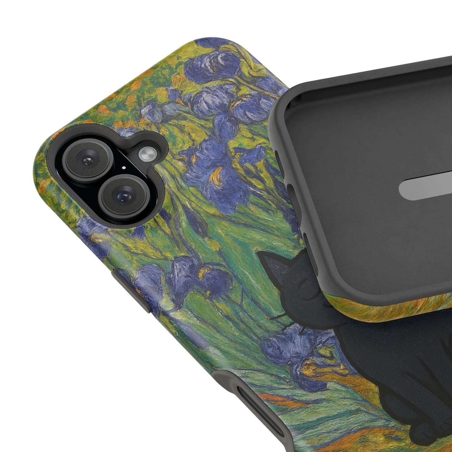 Peaceful Cat in Irises โ Van Gogh Inspired โ iPhone 16, 15, 14, 13 โ MagSafe Magnetic Tough Case by HitStickers