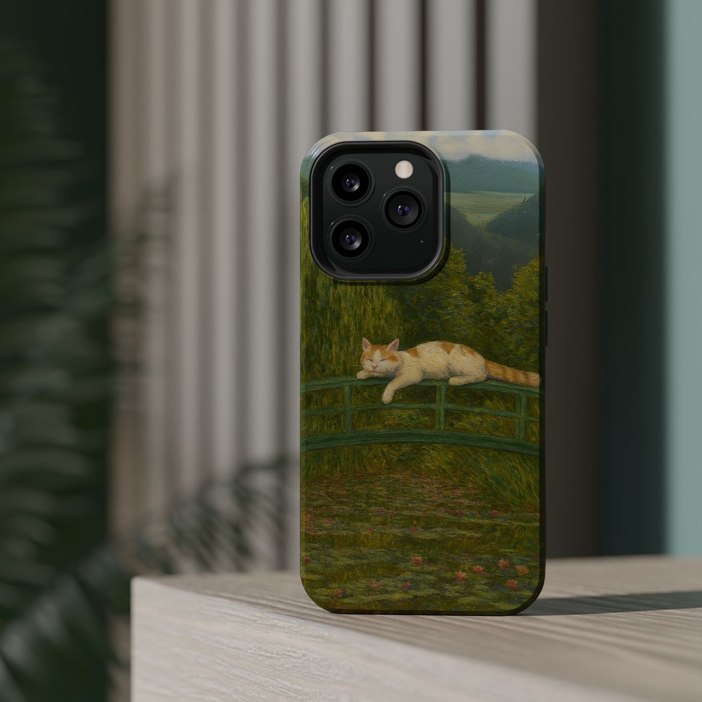 Sleeping Cat on the Japanese Bridge โ Monet Inspired โ iPhone 16, 15, 14, 13 โ MagSafe Magnetic Tough Case by HitStickers