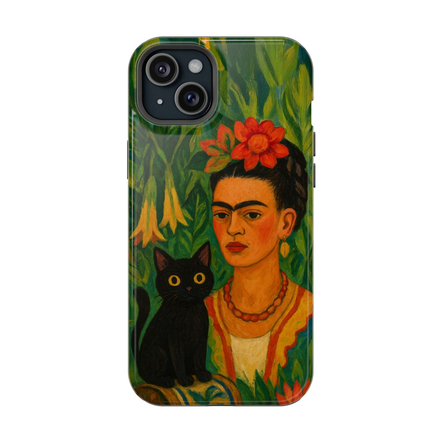 Frida & the Black Cat โ Kahlo Inspired โ iPhone 16, 15, 14, 13 โ MagSafe Magnetic Tough Case by HitStickers