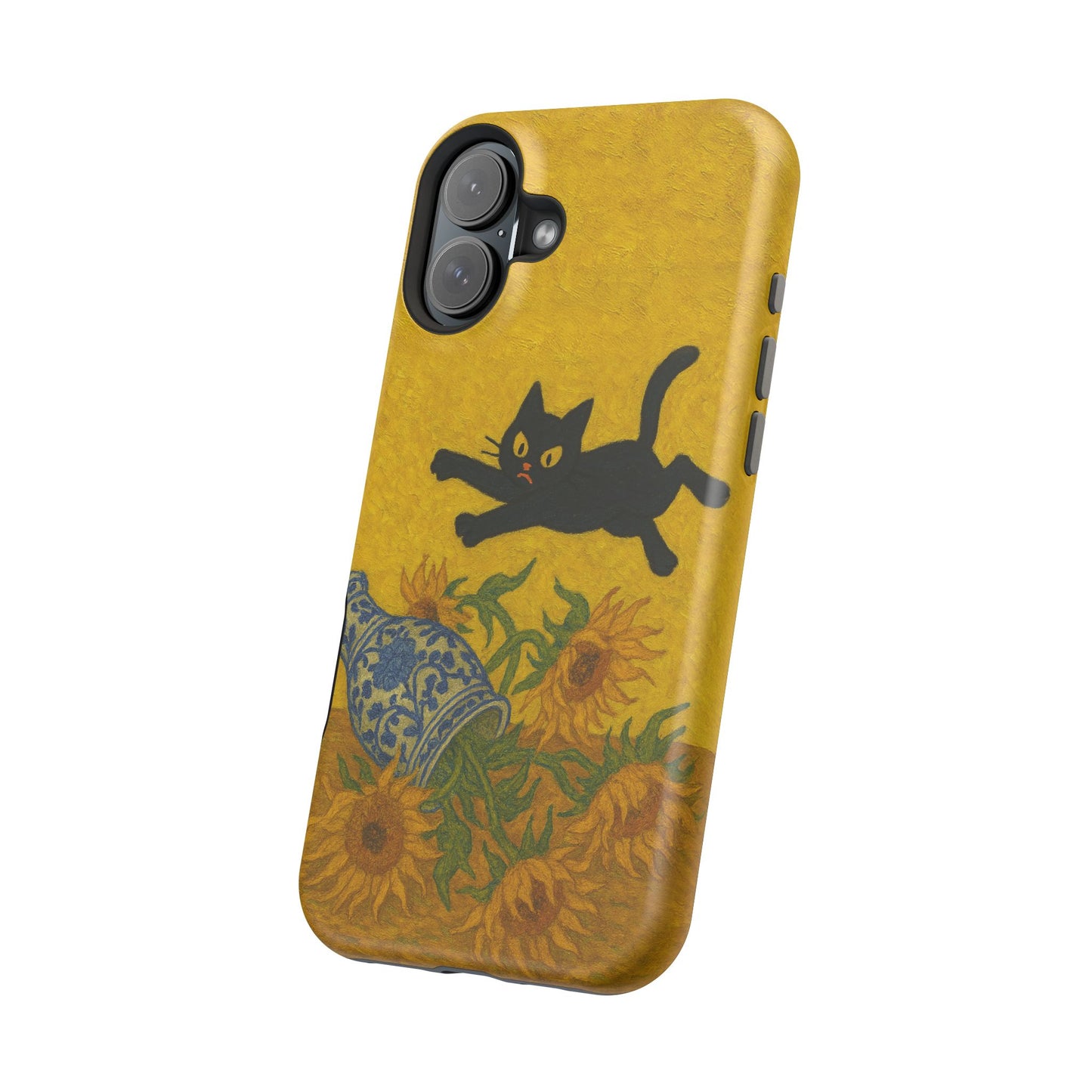 Mischievous Cat & Sunflowers โ Van Gogh Inspired โ iPhone 16, 15, 14, 13 โ MagSafe Magnetic Tough Case by HitStickers