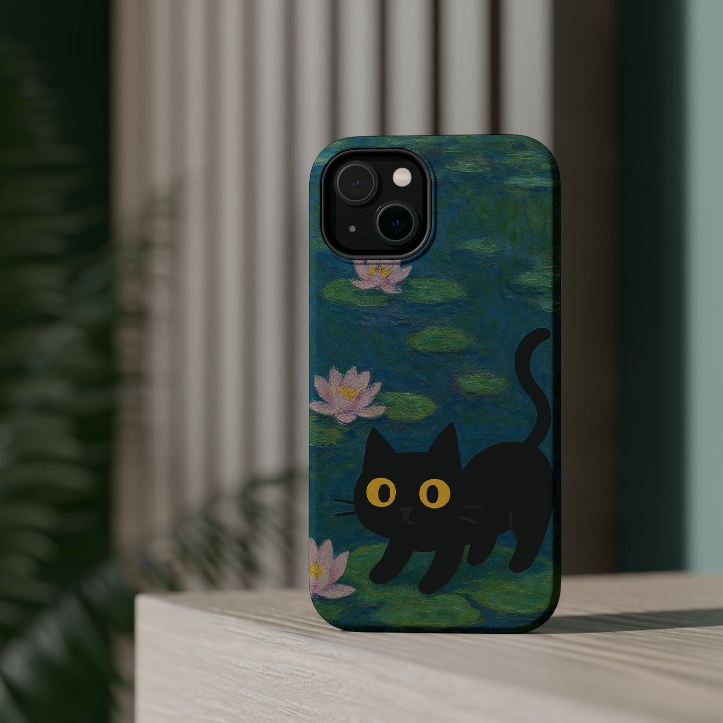 Water Lily Cat โ Monet Inspired โ iPhone 16, 15, 14, 13 โ MagSafe Magnetic Tough Case by HitStickers