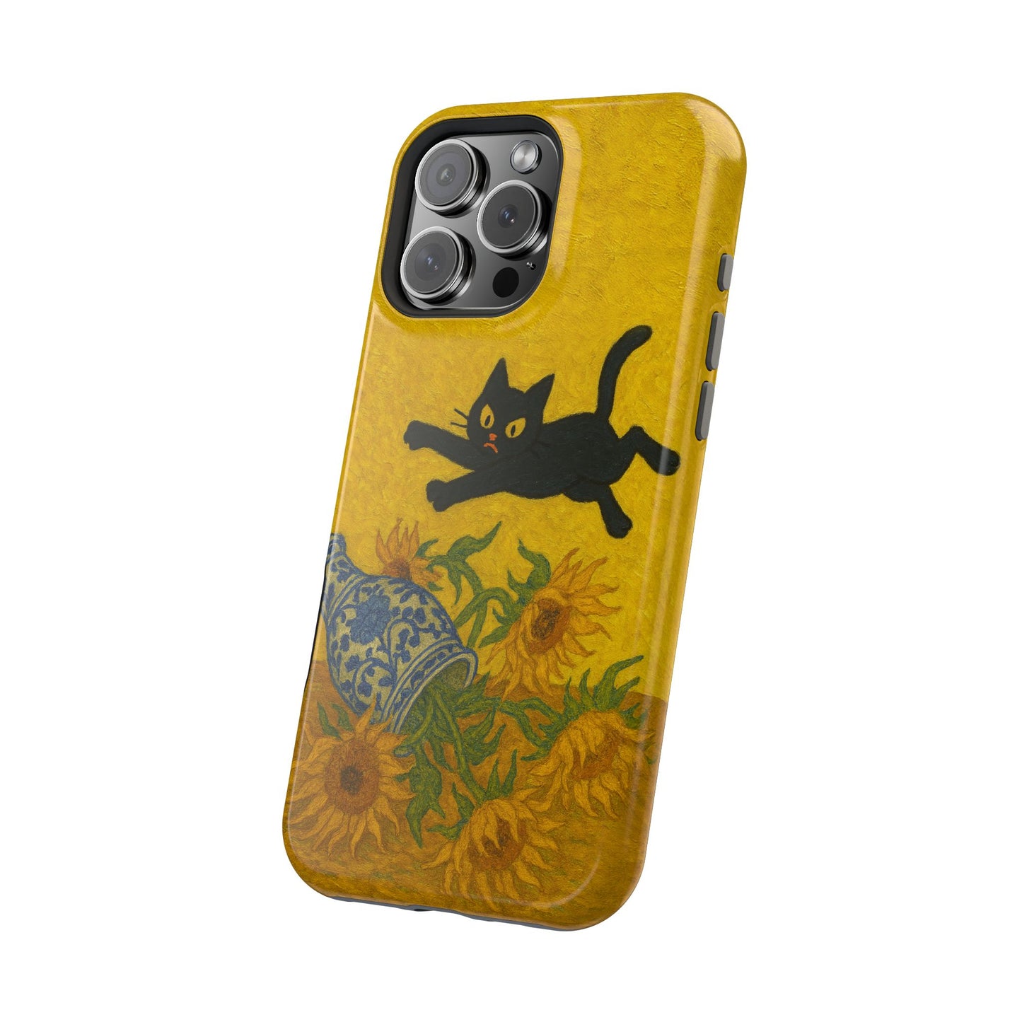 Mischievous Cat & Sunflowers โ Van Gogh Inspired โ iPhone 16, 15, 14, 13 โ MagSafe Magnetic Tough Case by HitStickers