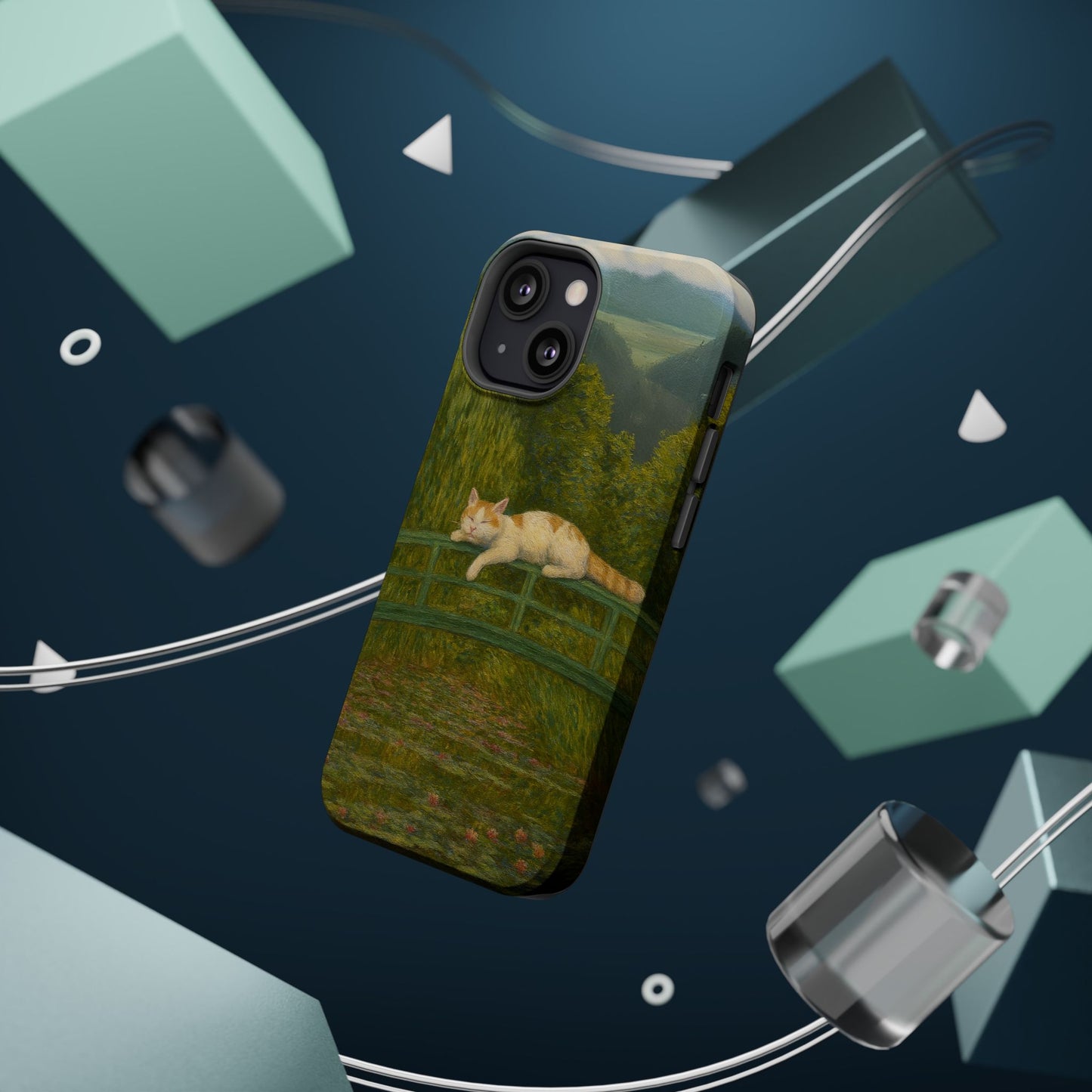 Sleeping Cat on the Japanese Bridge โ Monet Inspired โ iPhone 16, 15, 14, 13 โ MagSafe Magnetic Tough Case by HitStickers