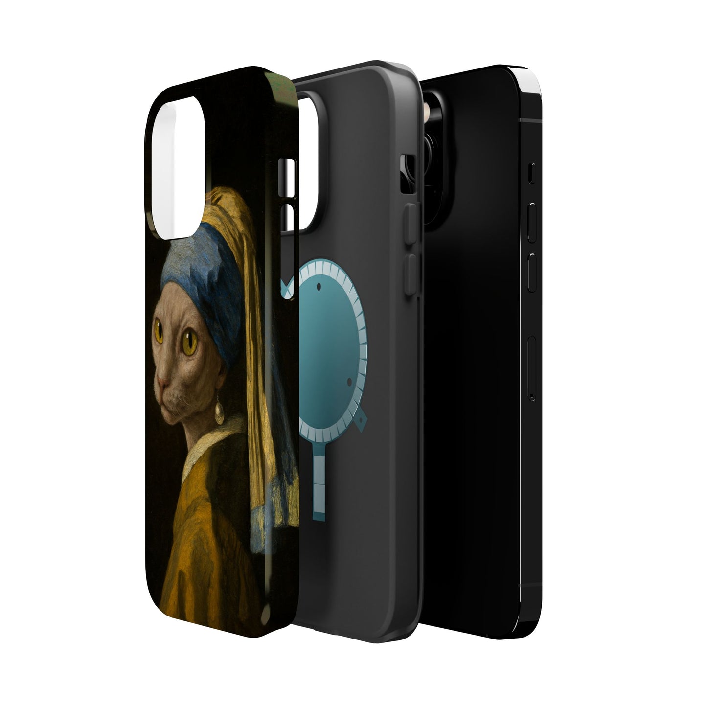 Cat with a Pearl Earring โ Vermeer Inspired โ iPhone 16, 15, 14, 13 โ MagSafe Magnetic Tough Case by HitStickers