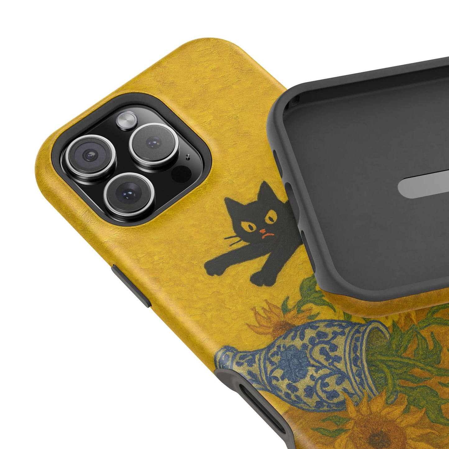 Mischievous Cat & Sunflowers โ Van Gogh Inspired โ iPhone 16, 15, 14, 13 โ MagSafe Magnetic Tough Case by HitStickers