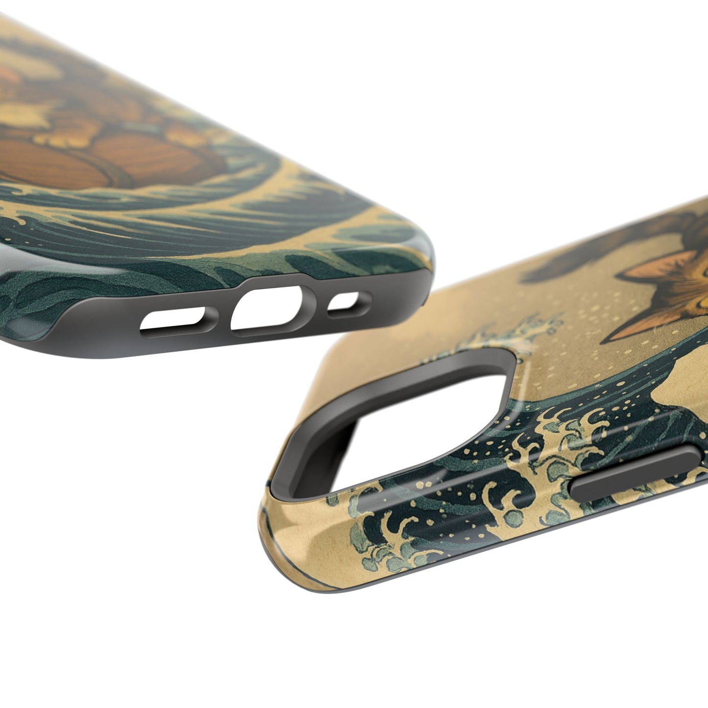 The Great Wave Cat โ Hokusai Inspired โ iPhone 16, 15, 14, 13 โ MagSafe Magnetic Tough Case by HitStickers