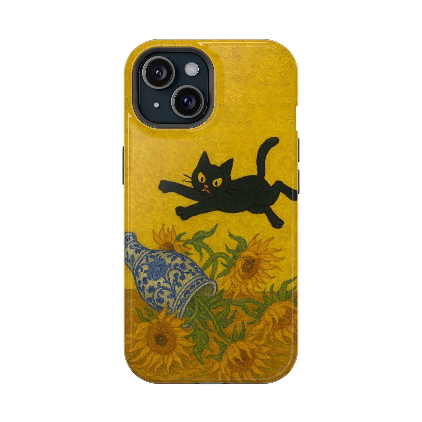 Mischievous Cat & Sunflowers โ Van Gogh Inspired โ iPhone 16, 15, 14, 13 โ MagSafe Magnetic Tough Case by HitStickers