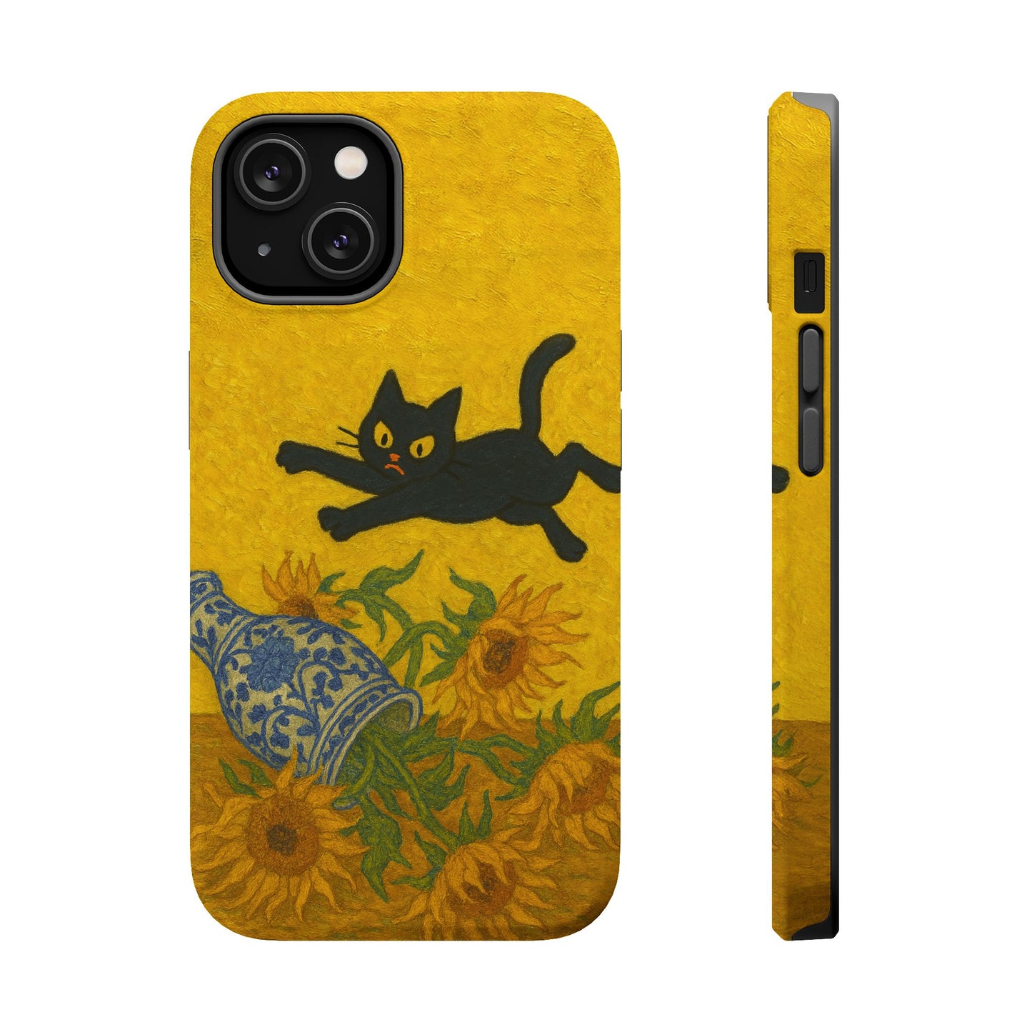 Mischievous Cat & Sunflowers โ Van Gogh Inspired โ iPhone 16, 15, 14, 13 โ MagSafe Magnetic Tough Case by HitStickers