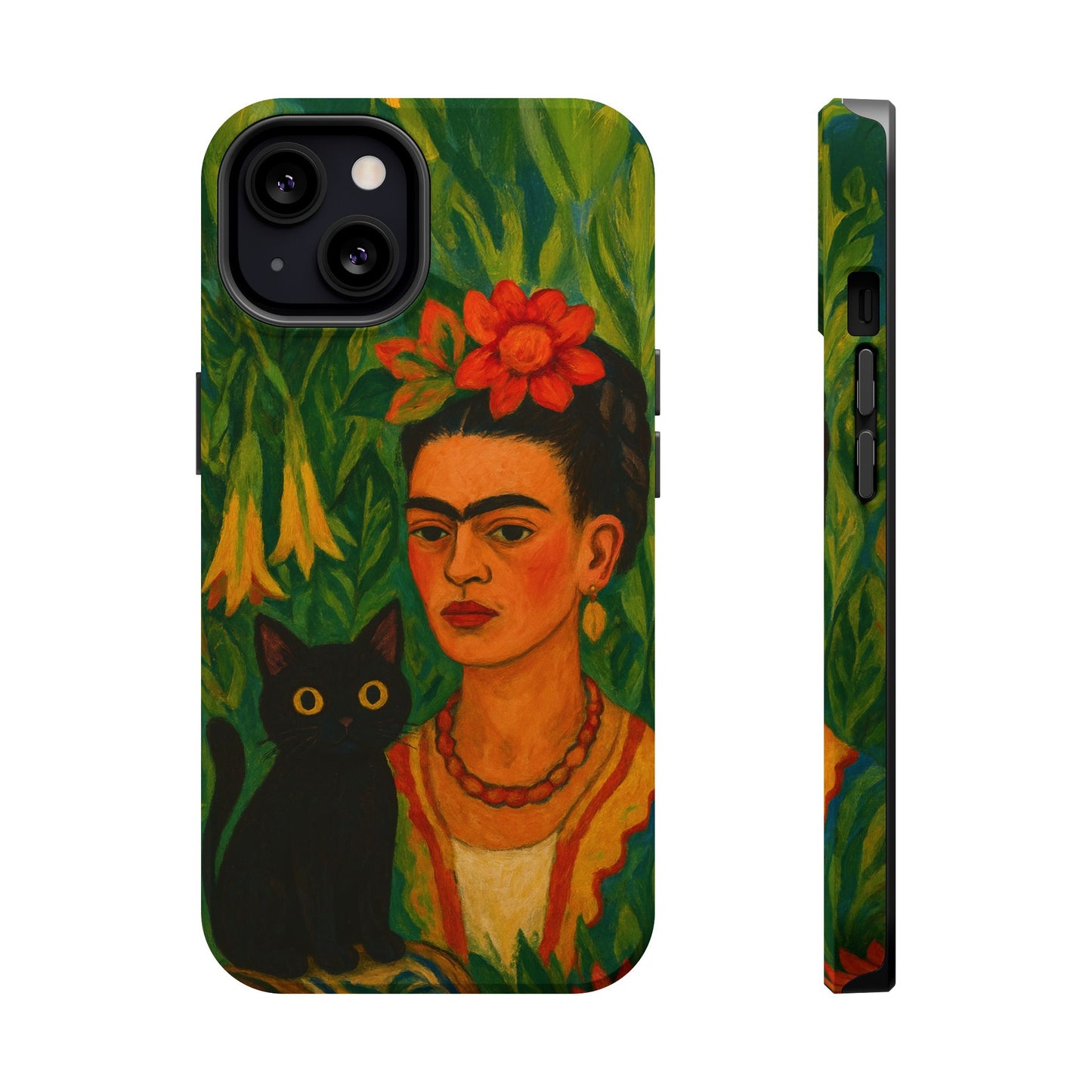 Frida & the Black Cat โ Kahlo Inspired โ iPhone 16, 15, 14, 13 โ MagSafe Magnetic Tough Case by HitStickers