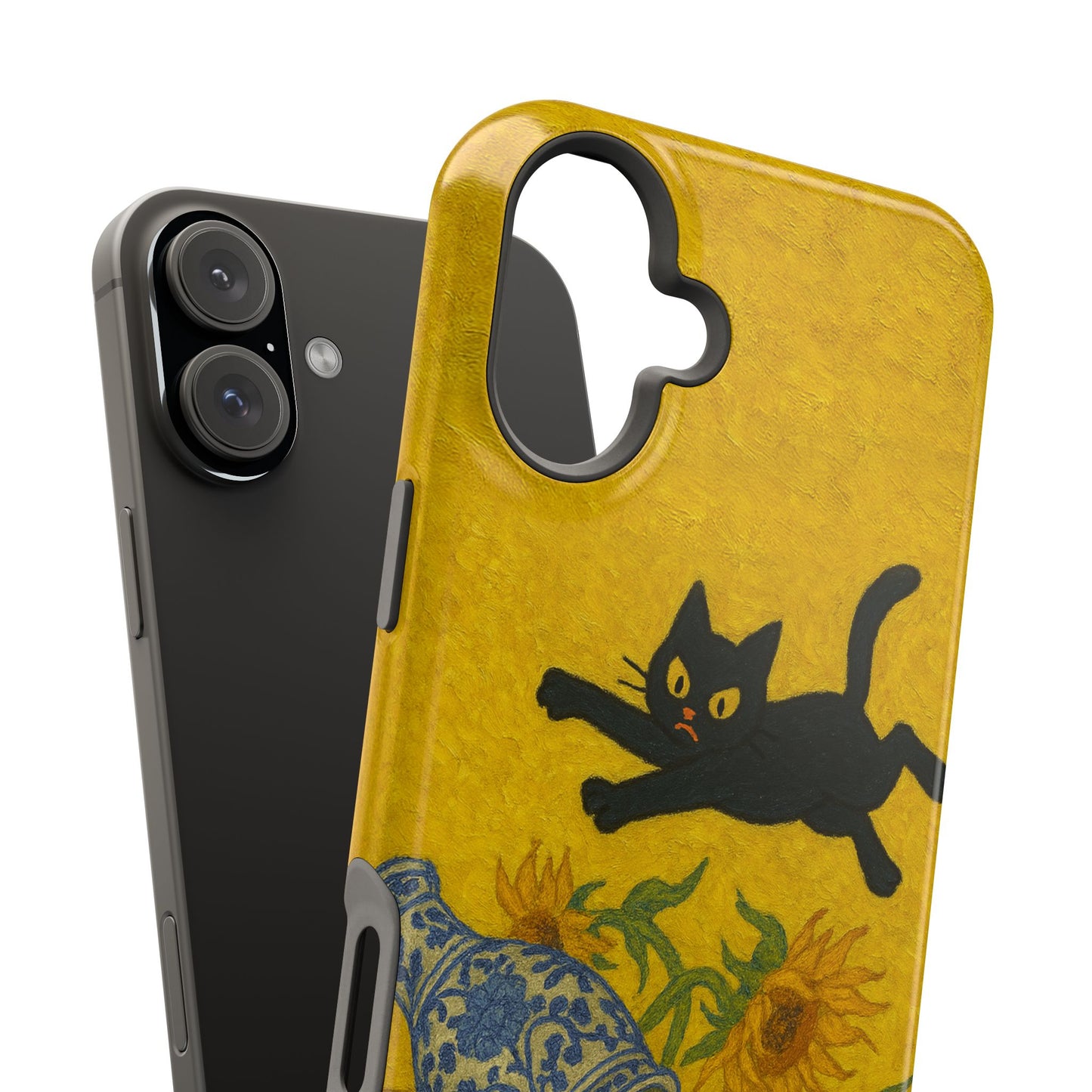 Mischievous Cat & Sunflowers โ Van Gogh Inspired โ iPhone 16, 15, 14, 13 โ MagSafe Magnetic Tough Case by HitStickers