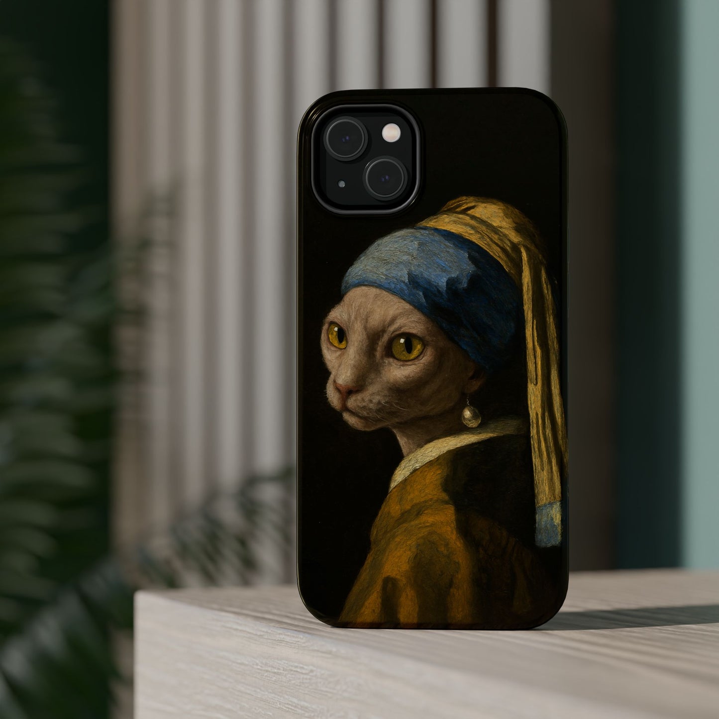Cat with a Pearl Earring โ Vermeer Inspired โ iPhone 16, 15, 14, 13 โ MagSafe Magnetic Tough Case by HitStickers