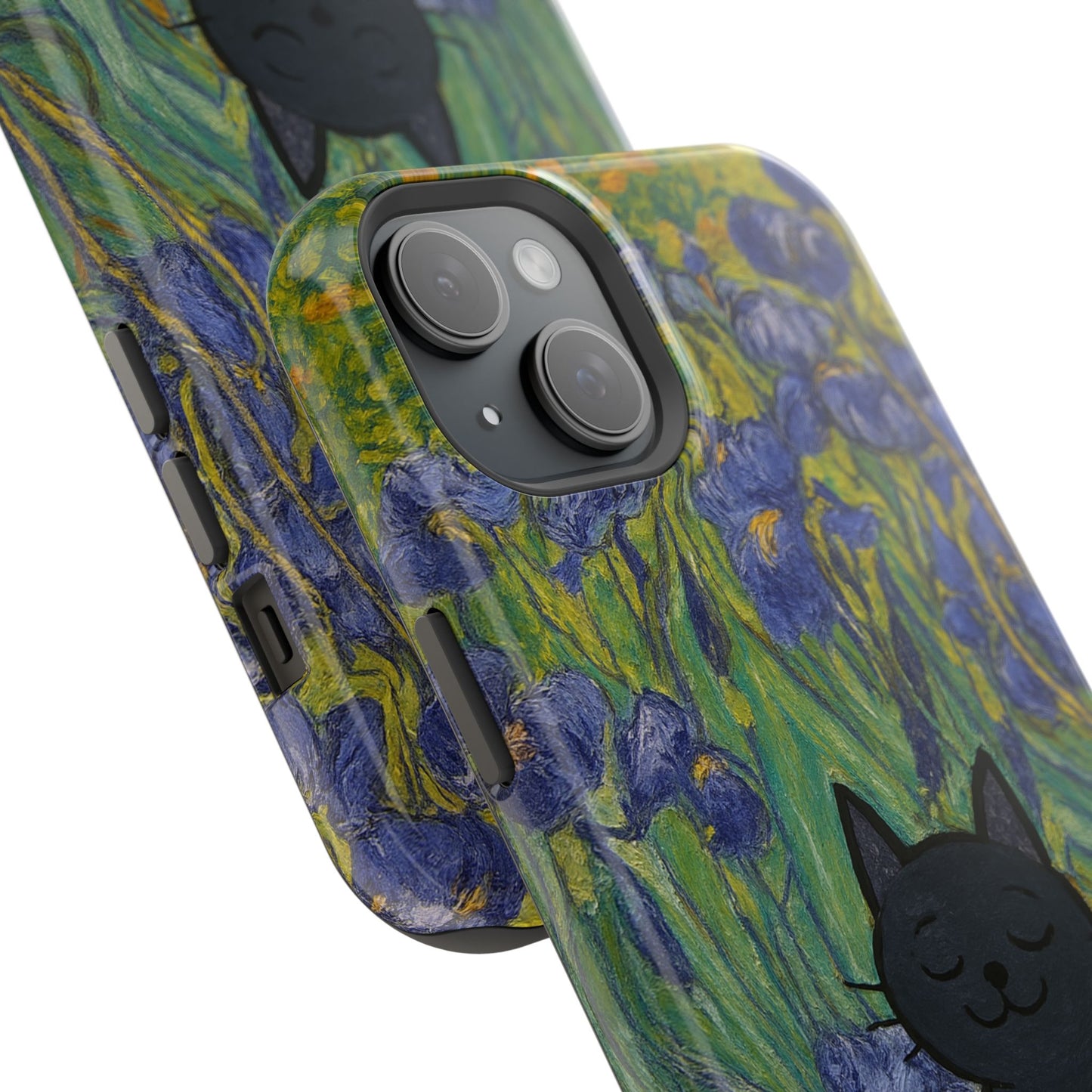 Peaceful Cat in Irises โ Van Gogh Inspired โ iPhone 16, 15, 14, 13 โ MagSafe Magnetic Tough Case by HitStickers