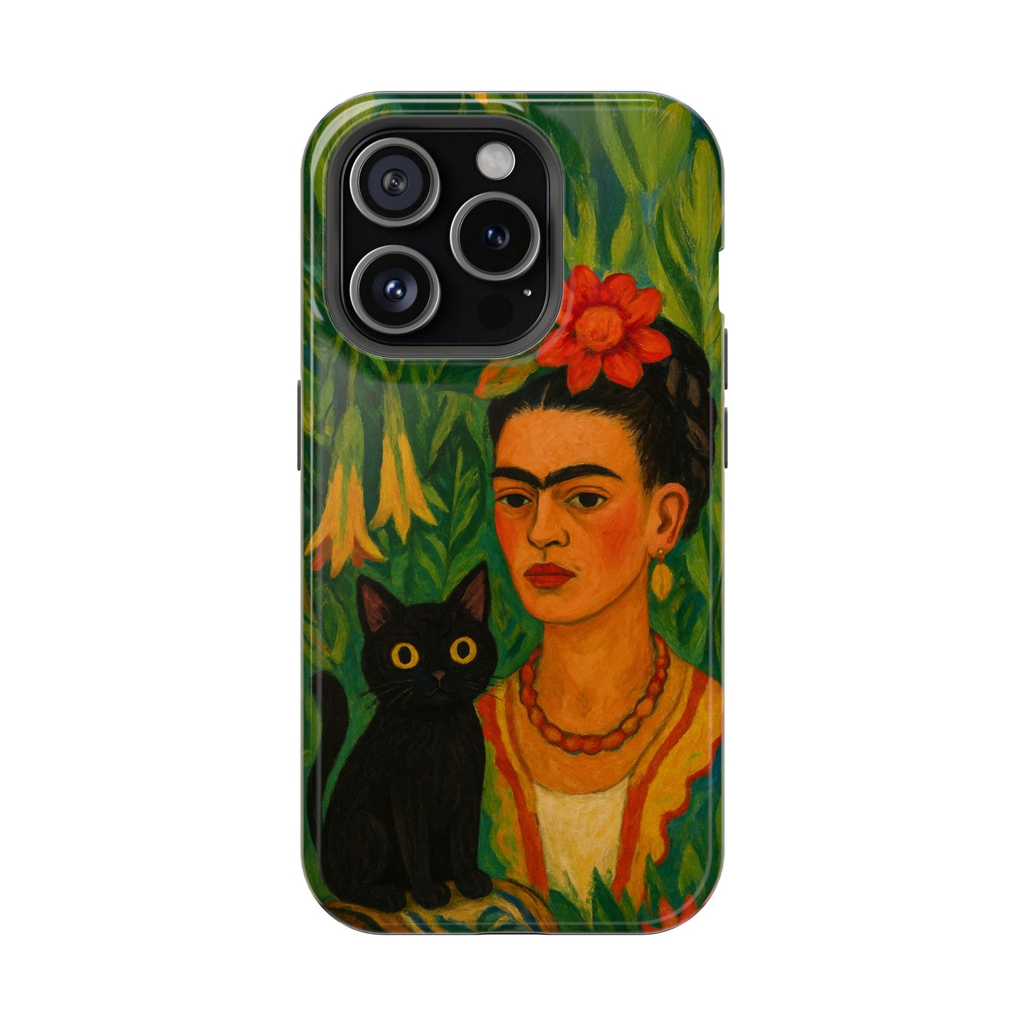 Frida & the Black Cat โ Kahlo Inspired โ iPhone 16, 15, 14, 13 โ MagSafe Magnetic Tough Case by HitStickers