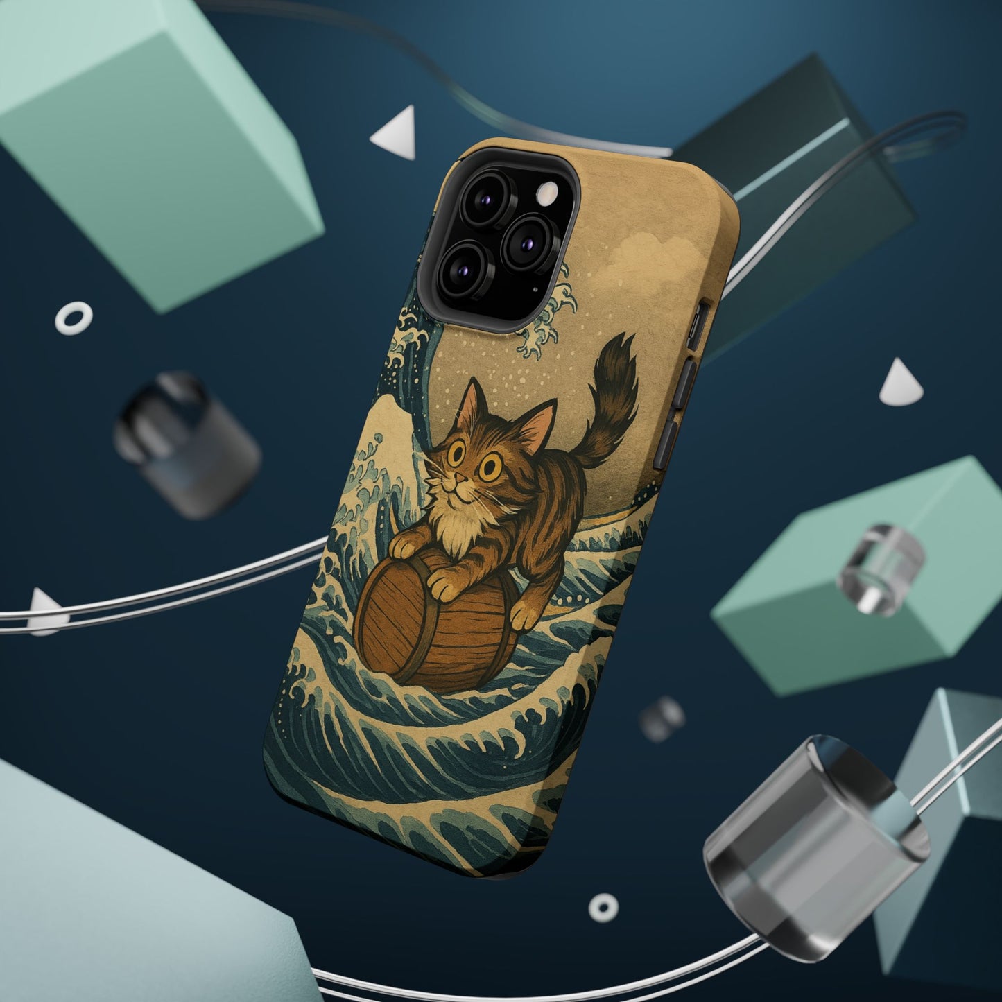 The Great Wave Cat โ Hokusai Inspired โ iPhone 16, 15, 14, 13 โ MagSafe Magnetic Tough Case by HitStickers