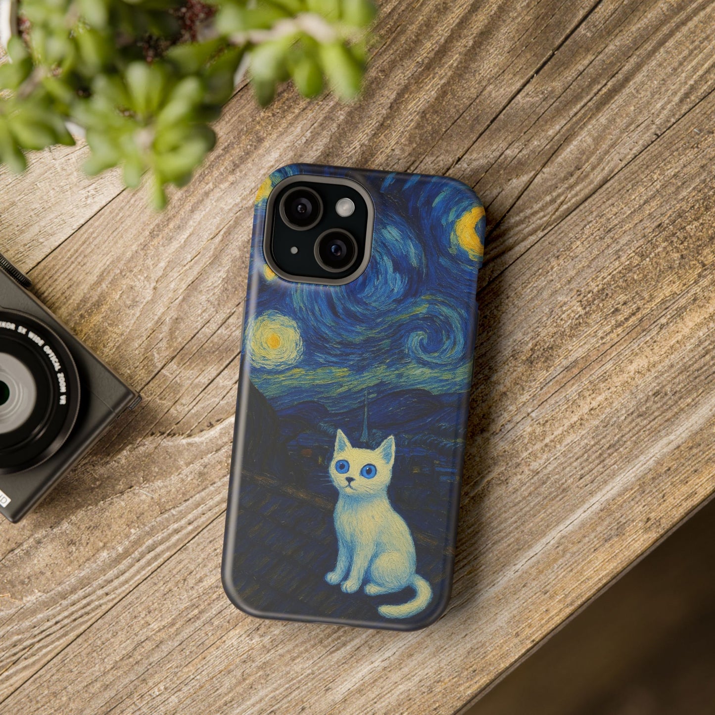 Starry Night Cat โ Van Gogh Inspired โ iPhone 16, 15, 14, 13 โ MagSafe Magnetic Tough Case by HitStickers