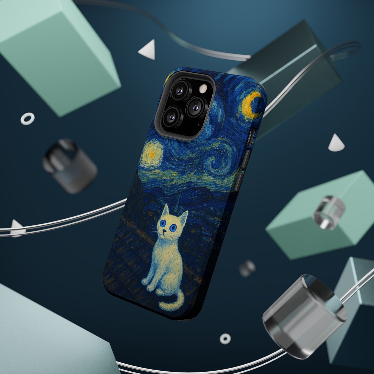 Starry Night Cat โ Van Gogh Inspired โ iPhone 16, 15, 14, 13 โ MagSafe Magnetic Tough Case by HitStickers