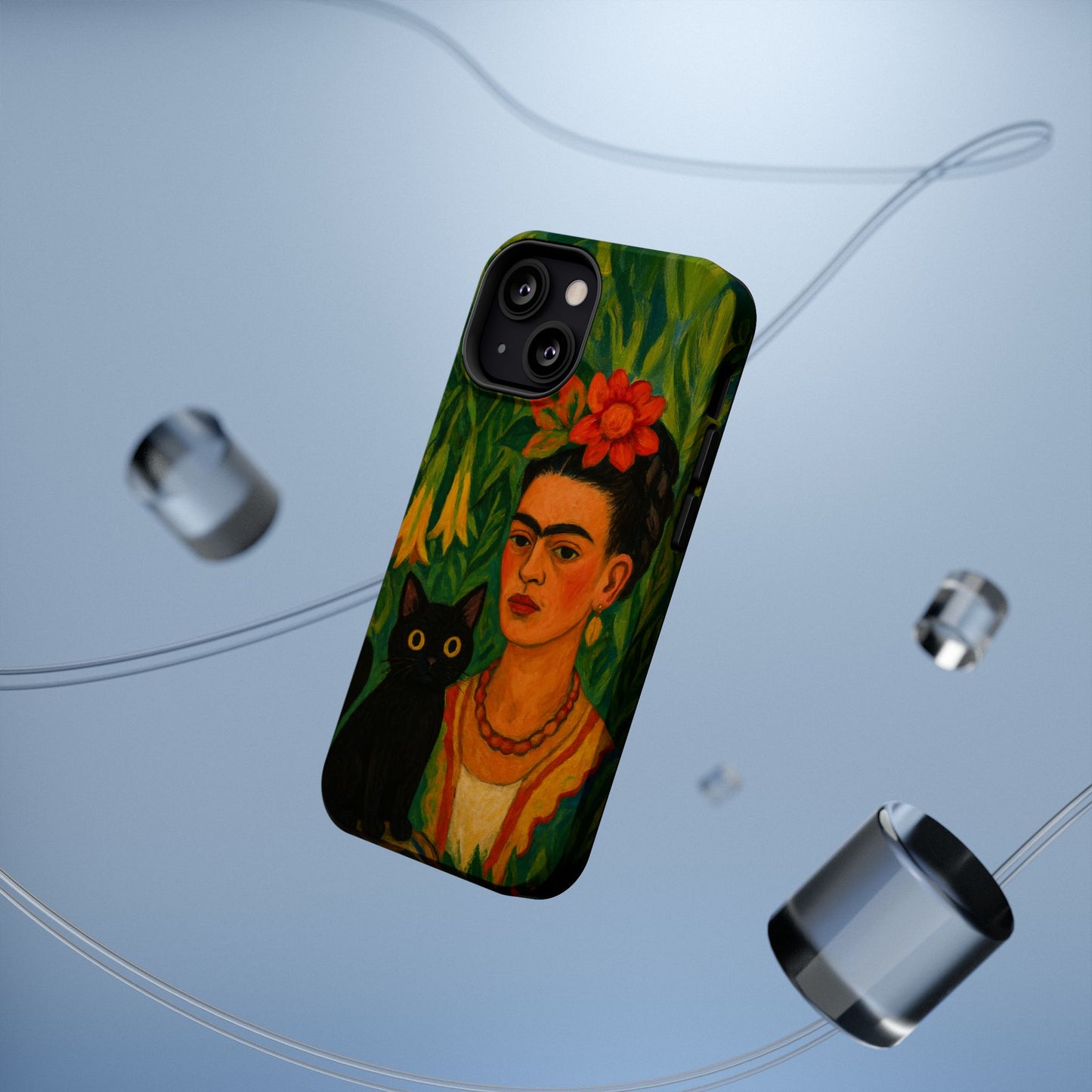 Frida & the Black Cat โ Kahlo Inspired โ iPhone 16, 15, 14, 13 โ MagSafe Magnetic Tough Case by HitStickers