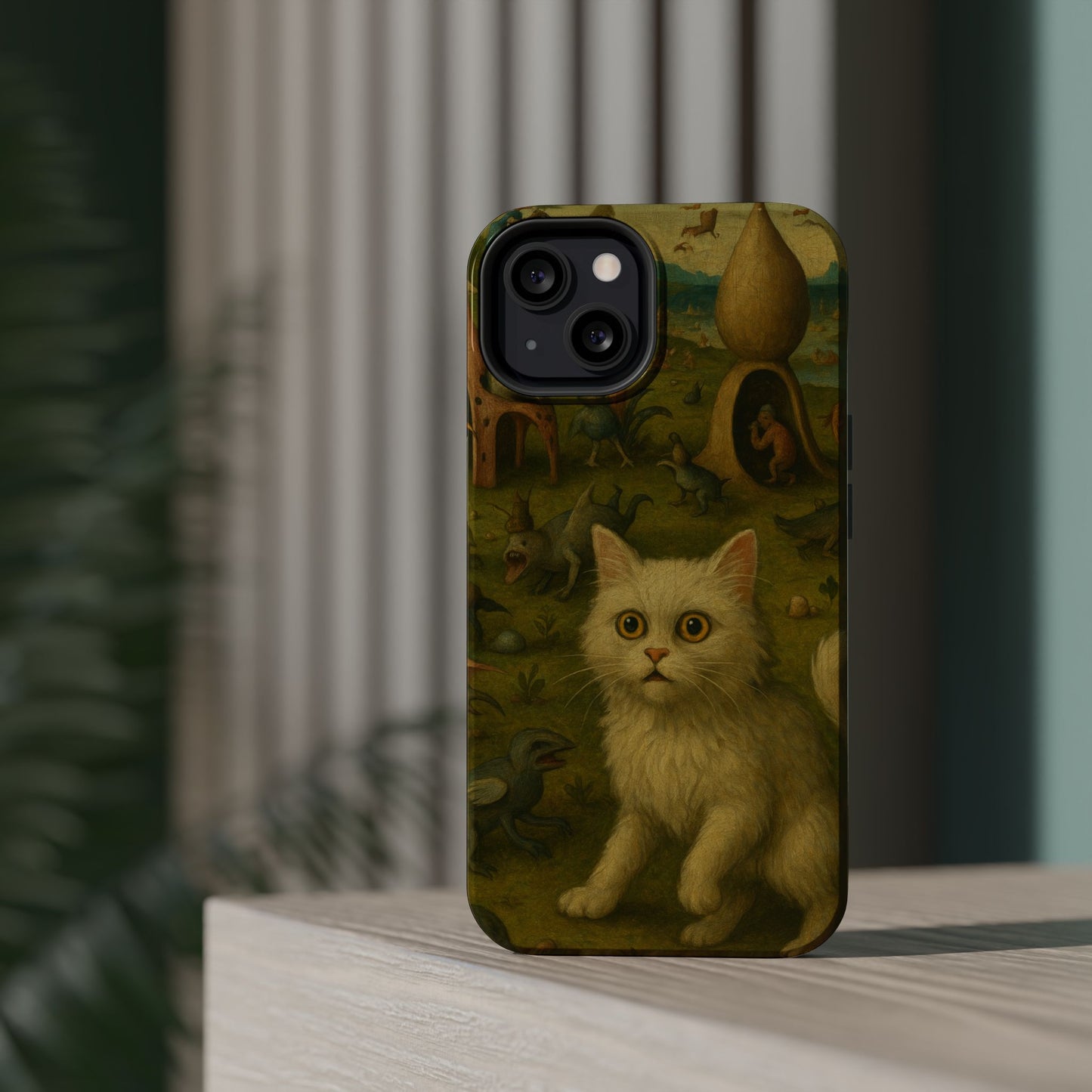 Garden of Cat Delights โ Bosch Inspired โ iPhone 16, 15, 14, 13 โ MagSafe Magnetic Tough Case by HitStickers