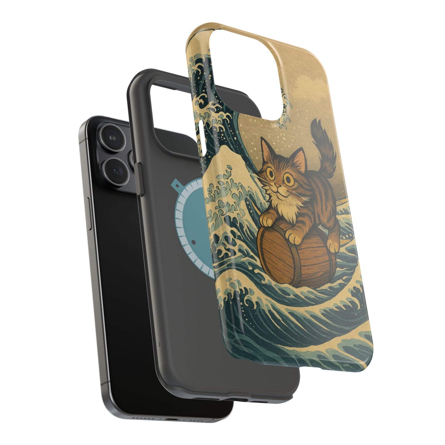 The Great Wave Cat โ Hokusai Inspired โ iPhone 16, 15, 14, 13 โ MagSafe Magnetic Tough Case by HitStickers