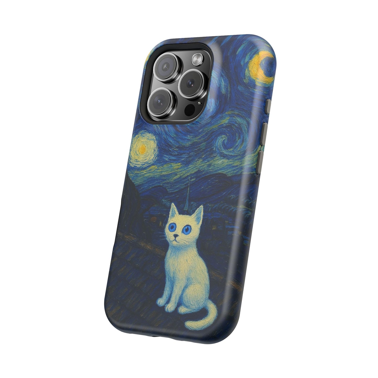 Starry Night Cat โ Van Gogh Inspired โ iPhone 16, 15, 14, 13 โ MagSafe Magnetic Tough Case by HitStickers