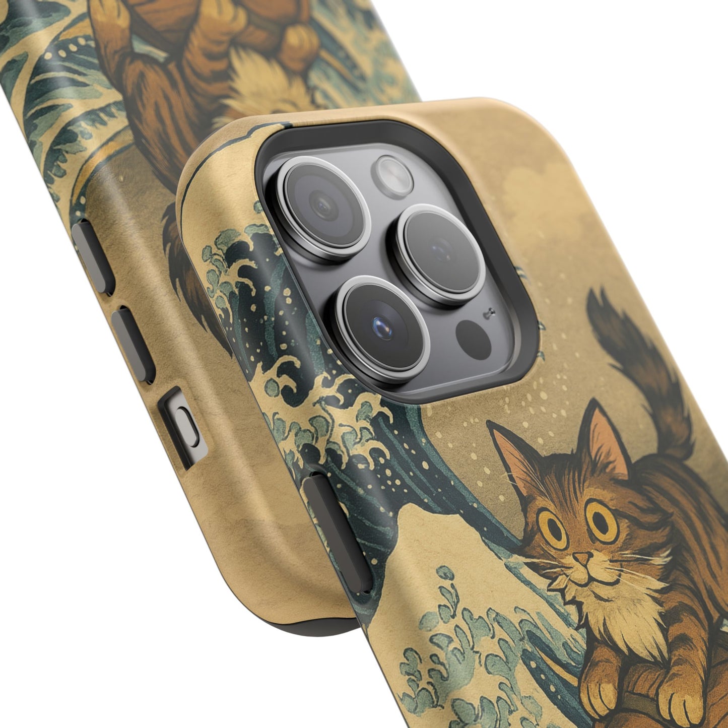 The Great Wave Cat โ Hokusai Inspired โ iPhone 16, 15, 14, 13 โ MagSafe Magnetic Tough Case by HitStickers