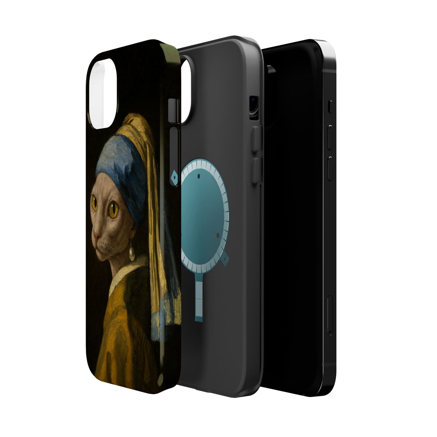 Cat with a Pearl Earring โ Vermeer Inspired โ iPhone 16, 15, 14, 13 โ MagSafe Magnetic Tough Case by HitStickers
