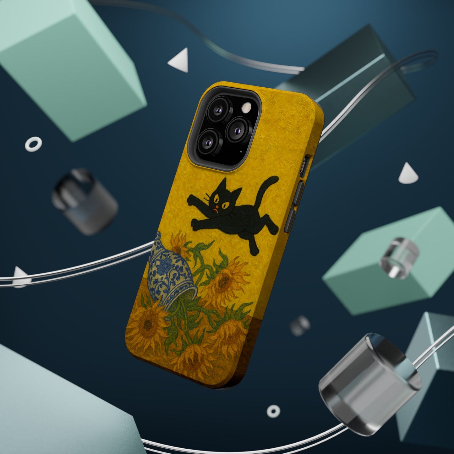 Mischievous Cat & Sunflowers โ Van Gogh Inspired โ iPhone 16, 15, 14, 13 โ MagSafe Magnetic Tough Case by HitStickers