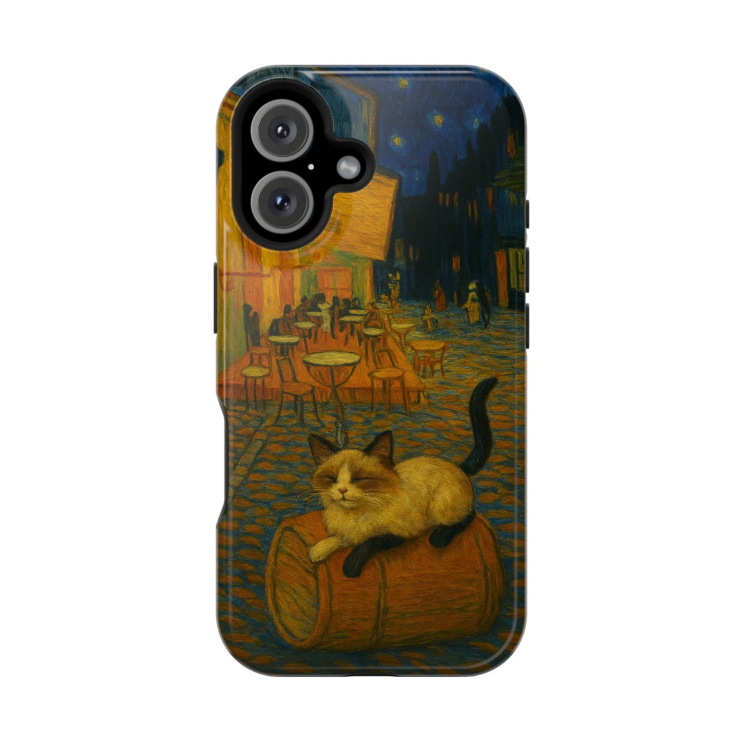 Café Cat at Night – Van Gogh Inspired – iPhone 16, 15, 14, 13 – MagSafe Magnetic Tough Case by HitStickers