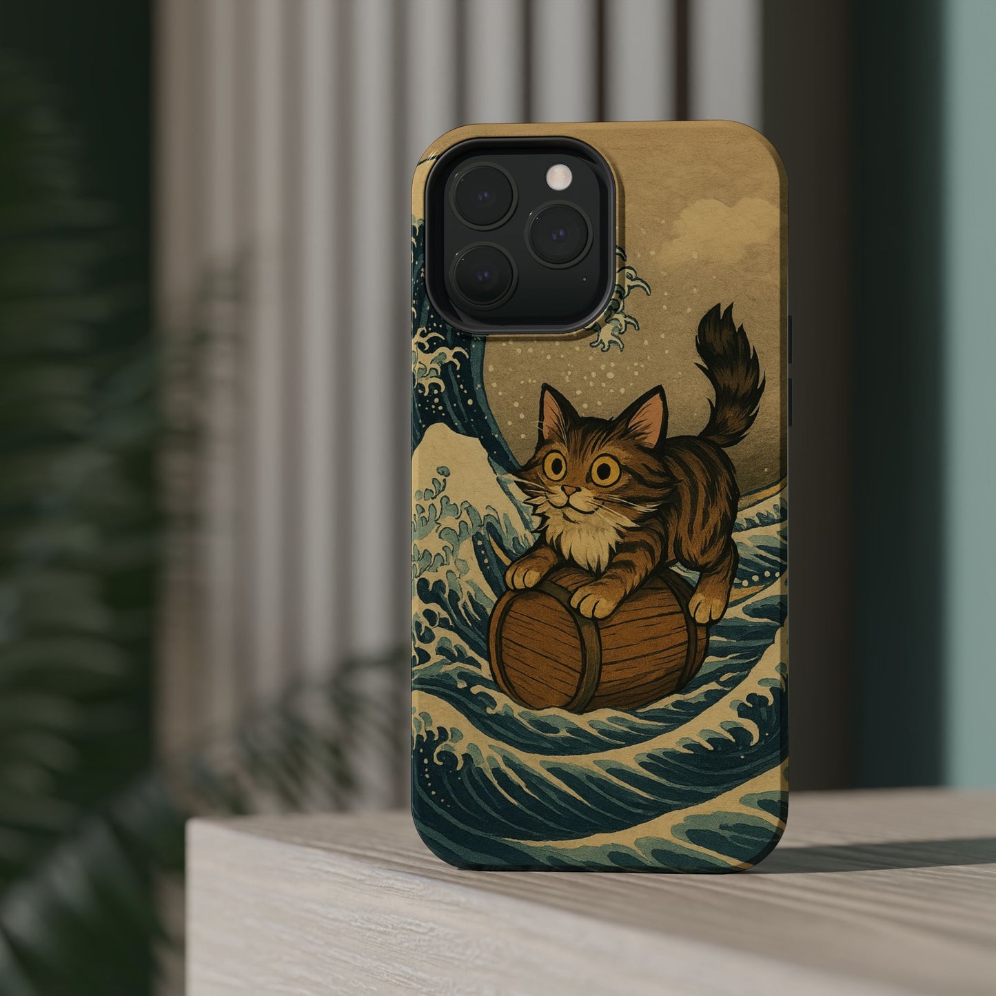 The Great Wave Cat โ Hokusai Inspired โ iPhone 16, 15, 14, 13 โ MagSafe Magnetic Tough Case by HitStickers
