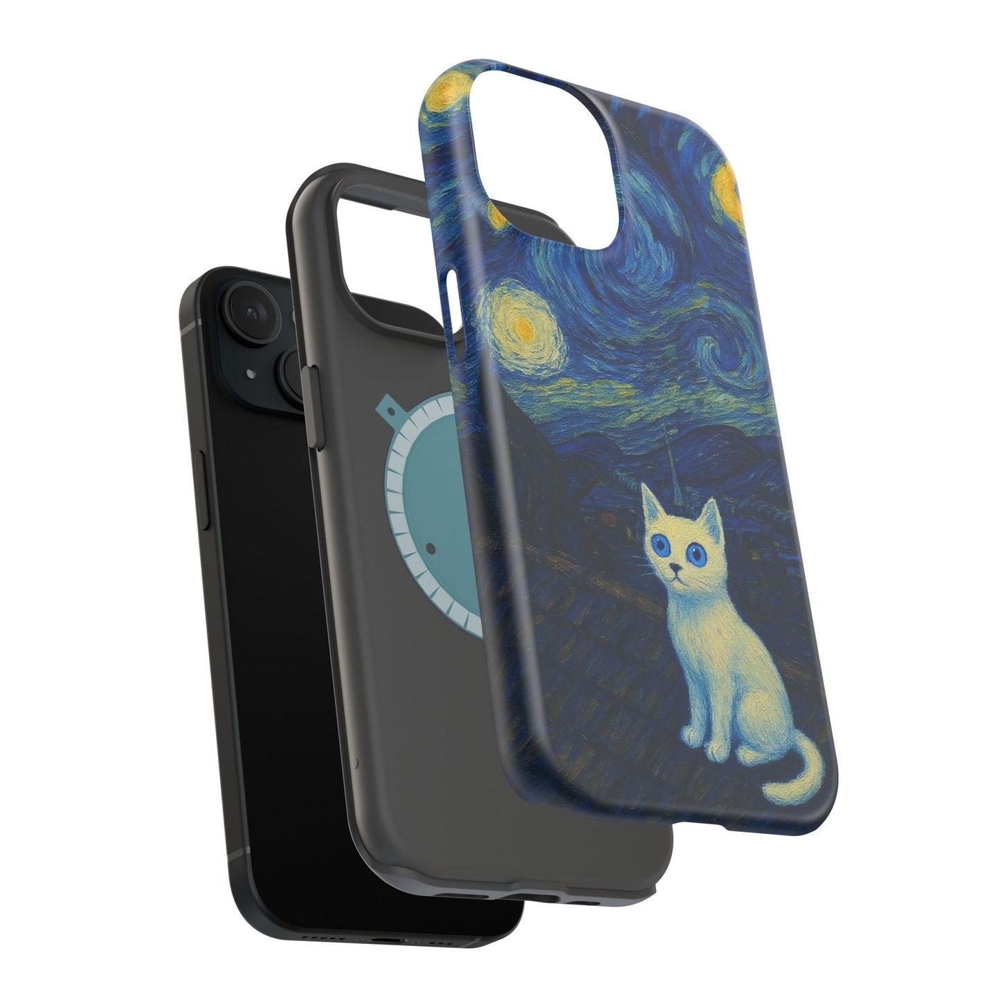 Starry Night Cat โ Van Gogh Inspired โ iPhone 16, 15, 14, 13 โ MagSafe Magnetic Tough Case by HitStickers