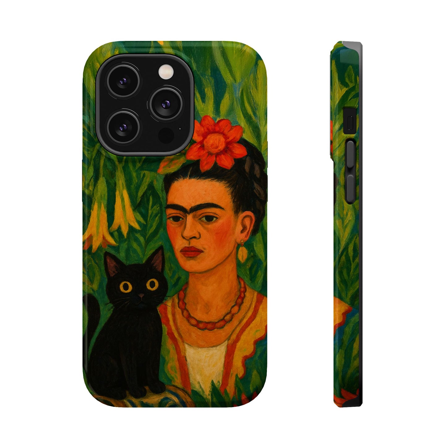 Frida & the Black Cat โ Kahlo Inspired โ iPhone 16, 15, 14, 13 โ MagSafe Magnetic Tough Case by HitStickers