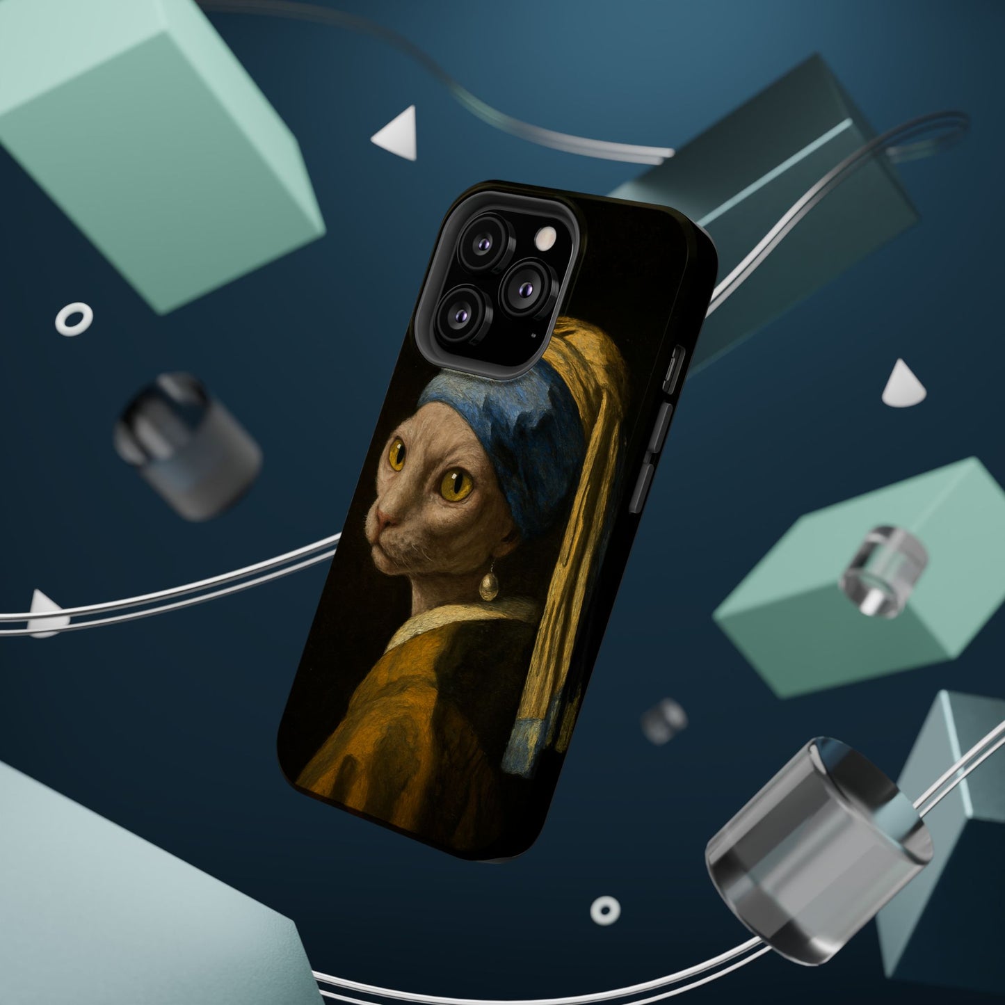 Cat with a Pearl Earring โ Vermeer Inspired โ iPhone 16, 15, 14, 13 โ MagSafe Magnetic Tough Case by HitStickers