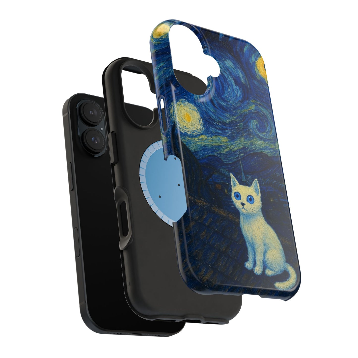 Starry Night Cat โ Van Gogh Inspired โ iPhone 16, 15, 14, 13 โ MagSafe Magnetic Tough Case by HitStickers