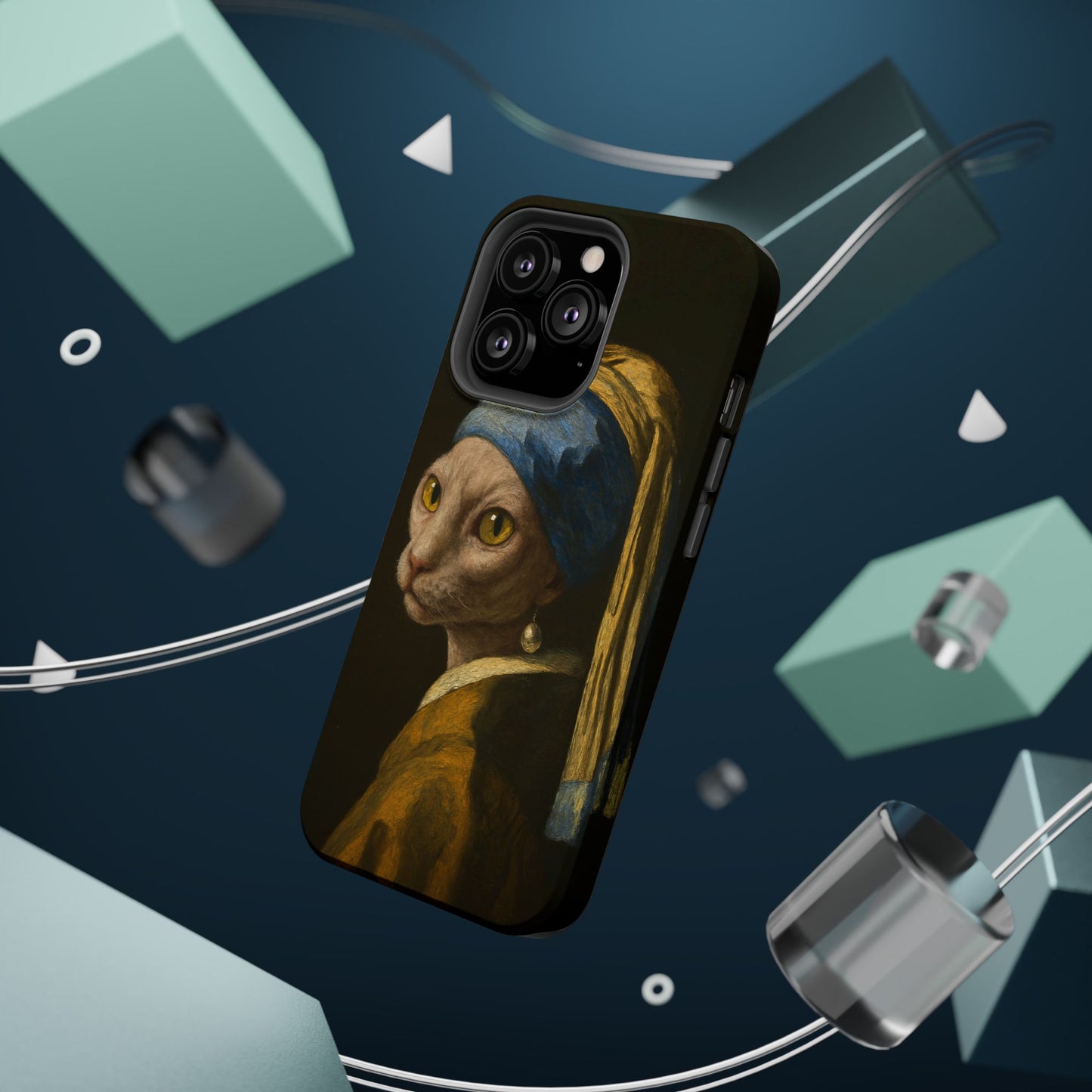 Cat with a Pearl Earring โ Vermeer Inspired โ iPhone 16, 15, 14, 13 โ MagSafe Magnetic Tough Case by HitStickers