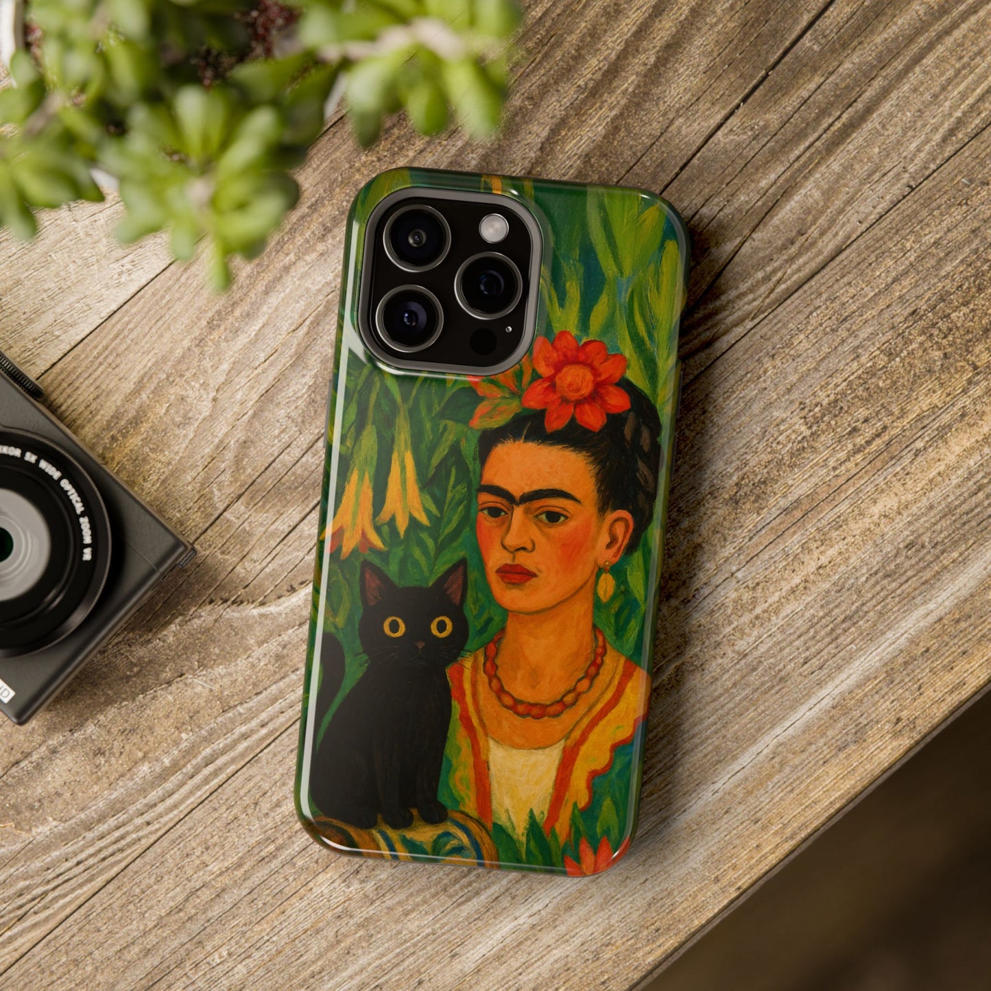 Frida & the Black Cat โ Kahlo Inspired โ iPhone 16, 15, 14, 13 โ MagSafe Magnetic Tough Case by HitStickers