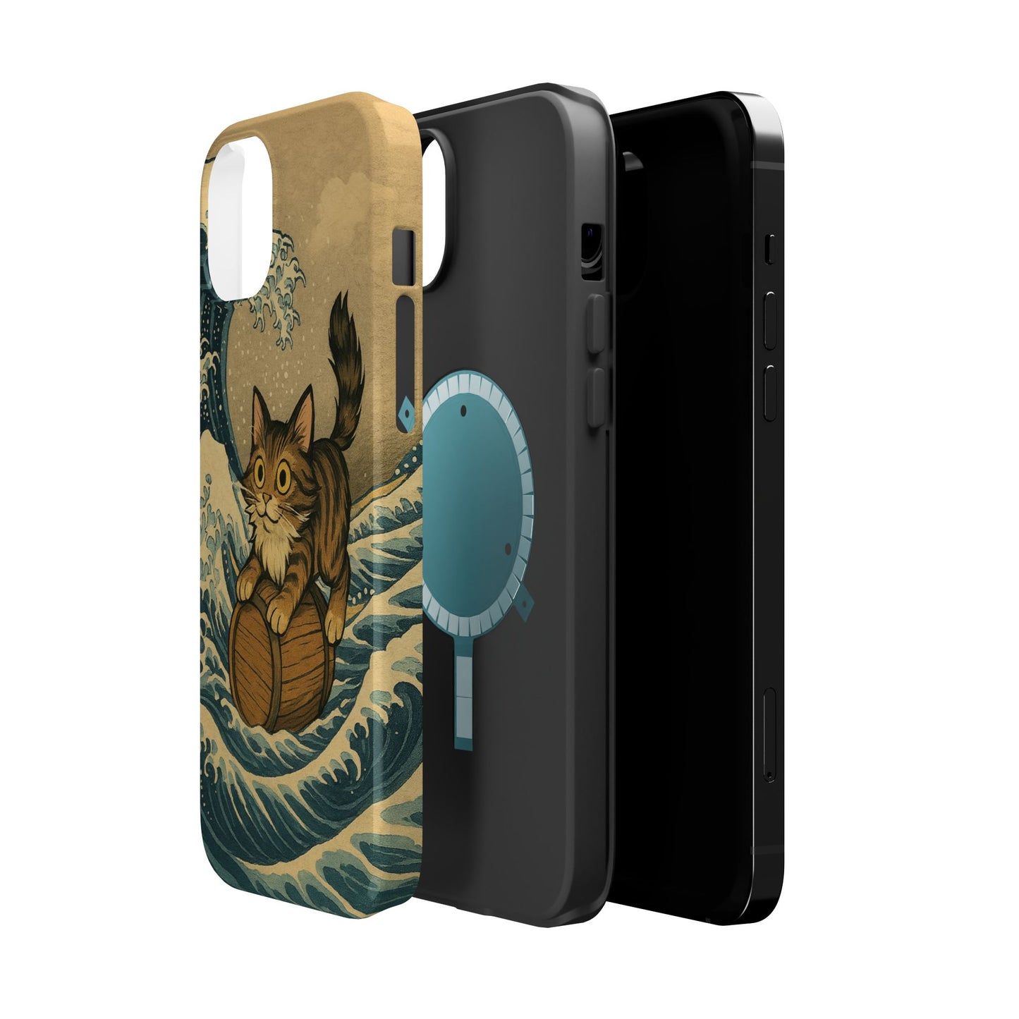 The Great Wave Cat โ Hokusai Inspired โ iPhone 16, 15, 14, 13 โ MagSafe Magnetic Tough Case by HitStickers