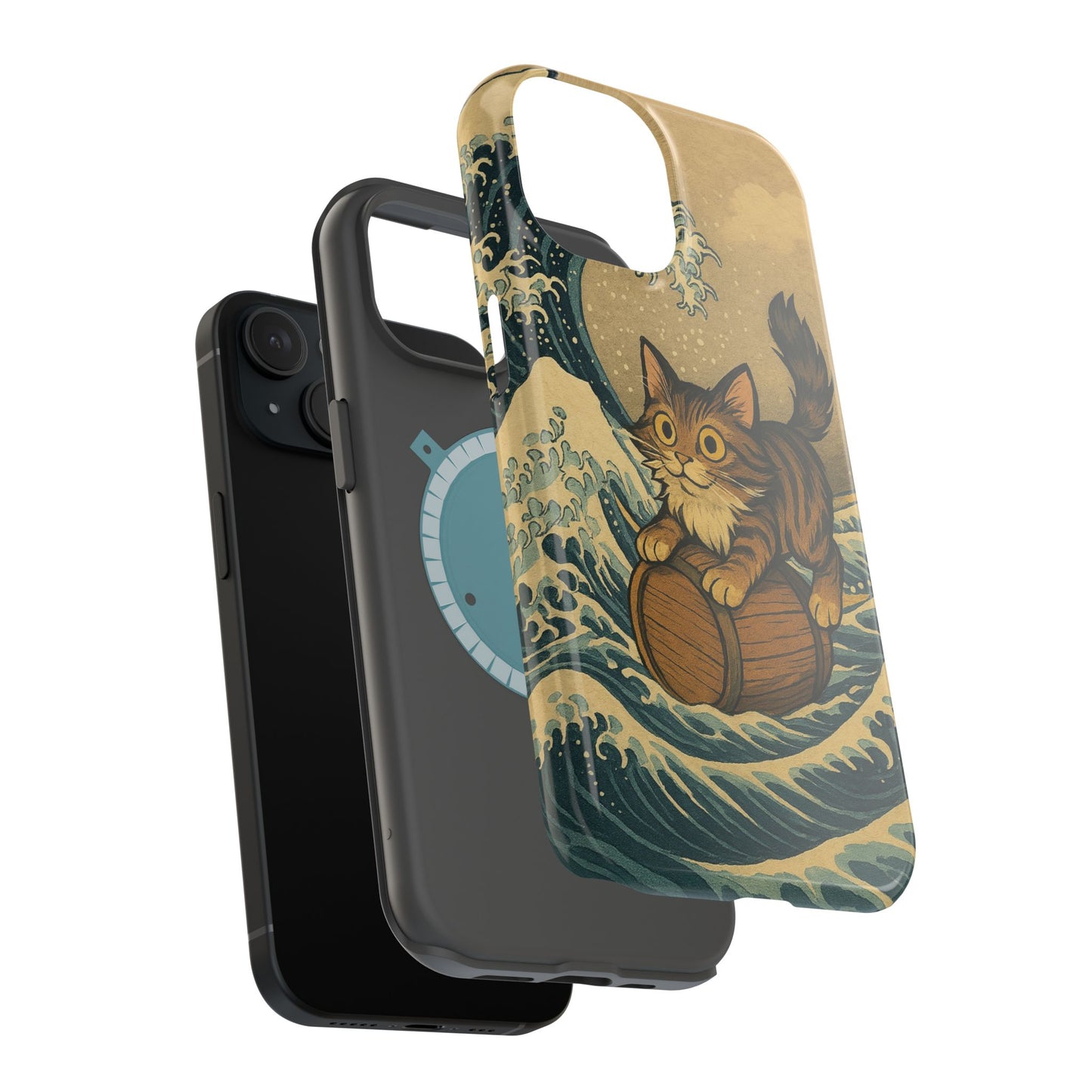 The Great Wave Cat โ Hokusai Inspired โ iPhone 16, 15, 14, 13 โ MagSafe Magnetic Tough Case by HitStickers