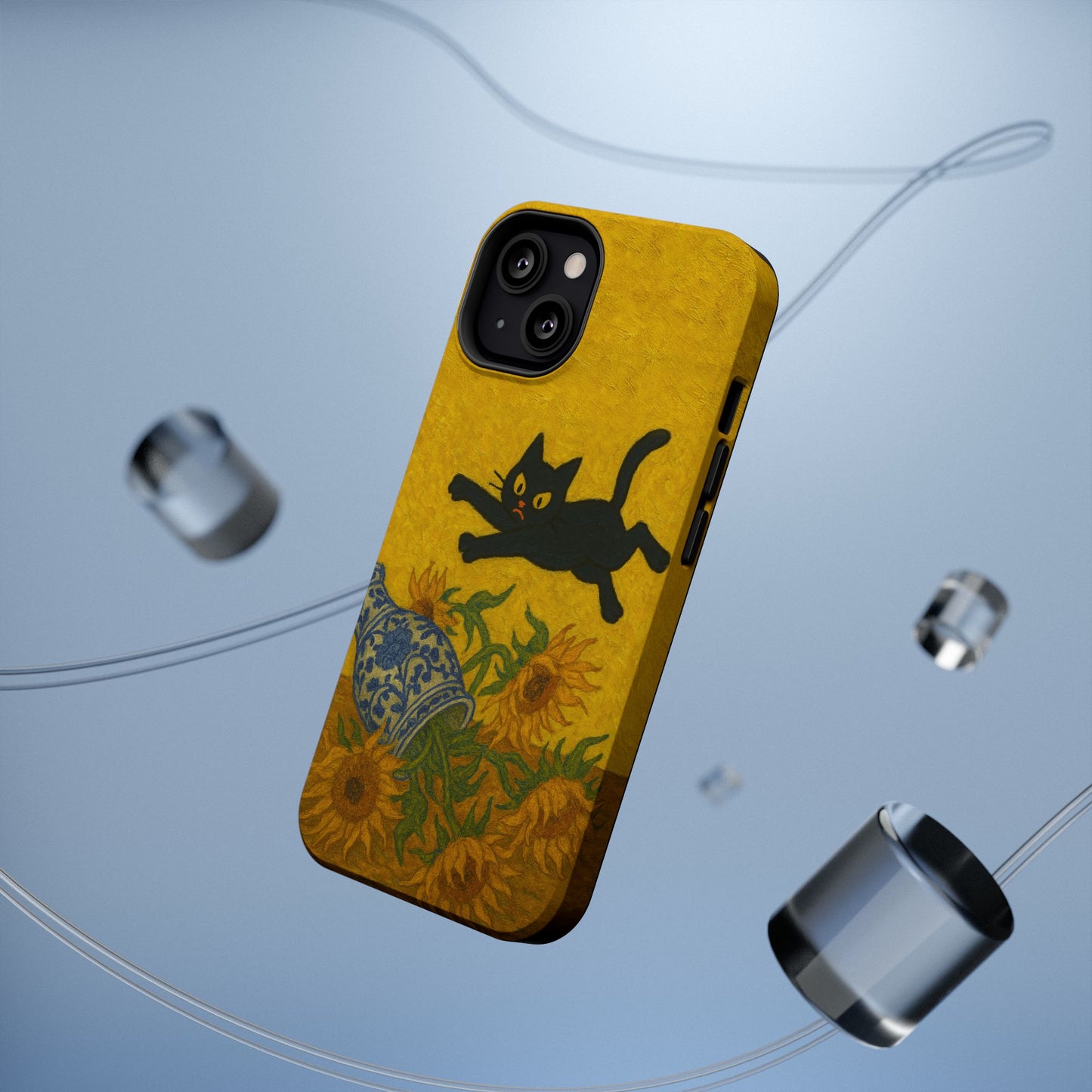 Mischievous Cat & Sunflowers โ Van Gogh Inspired โ iPhone 16, 15, 14, 13 โ MagSafe Magnetic Tough Case by HitStickers