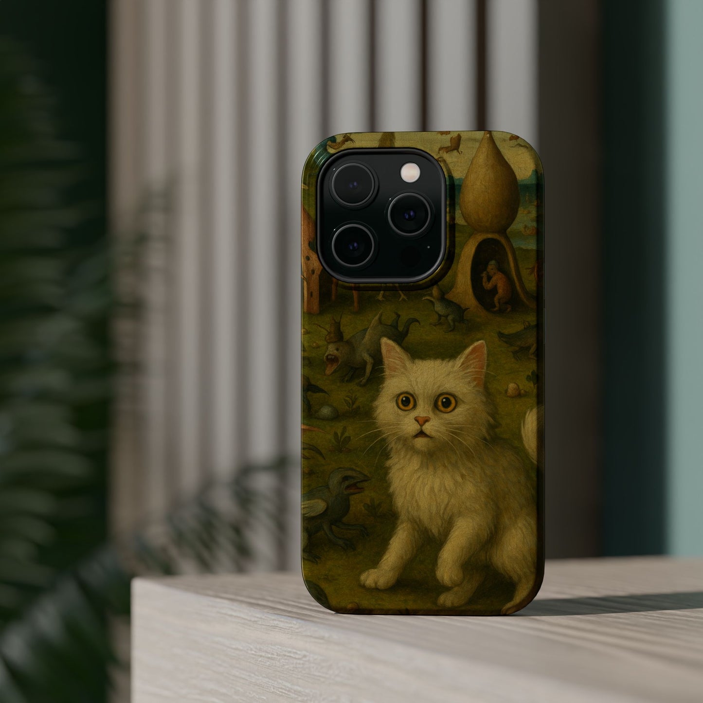 Garden of Cat Delights โ Bosch Inspired โ iPhone 16, 15, 14, 13 โ MagSafe Magnetic Tough Case by HitStickers