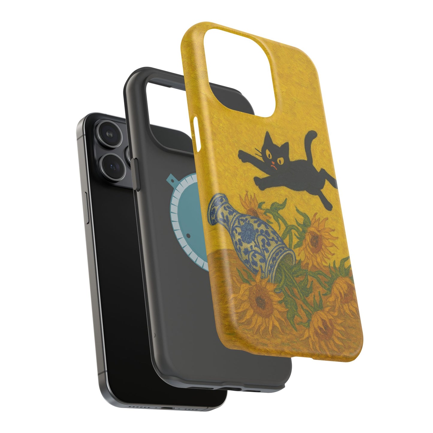 Mischievous Cat & Sunflowers โ Van Gogh Inspired โ iPhone 16, 15, 14, 13 โ MagSafe Magnetic Tough Case by HitStickers