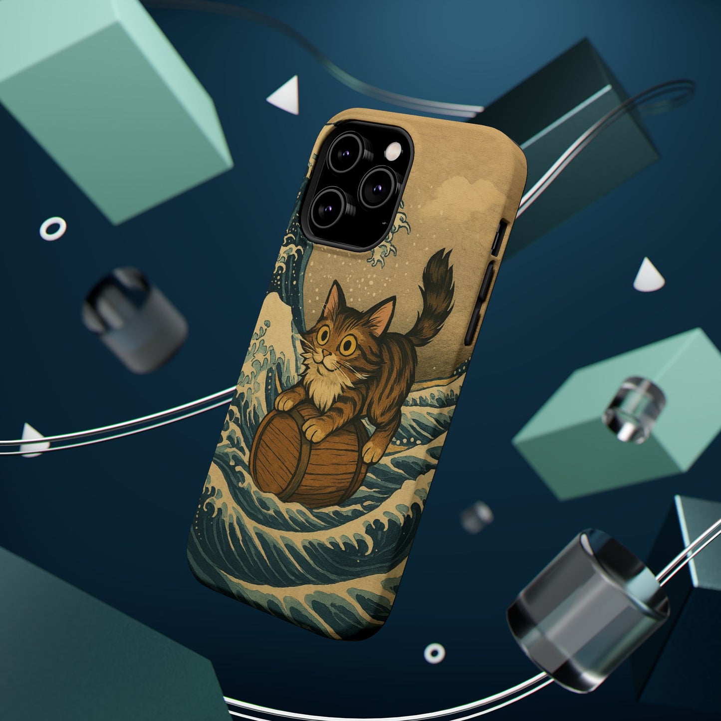The Great Wave Cat โ Hokusai Inspired โ iPhone 16, 15, 14, 13 โ MagSafe Magnetic Tough Case by HitStickers