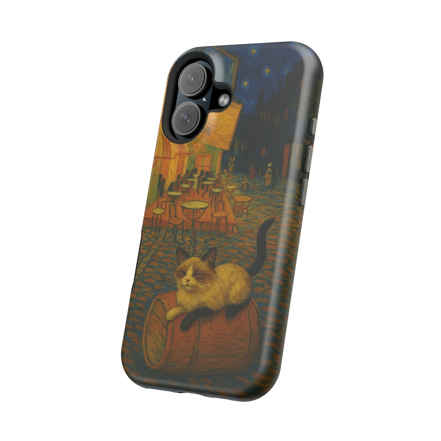 Café Cat at Night – Van Gogh Inspired – iPhone 16, 15, 14, 13 – MagSafe Magnetic Tough Case by HitStickers