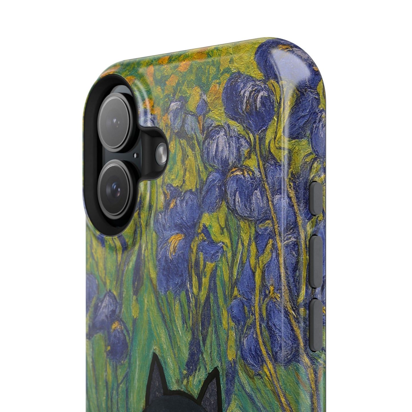 Peaceful Cat in Irises โ Van Gogh Inspired โ iPhone 16, 15, 14, 13 โ MagSafe Magnetic Tough Case by HitStickers
