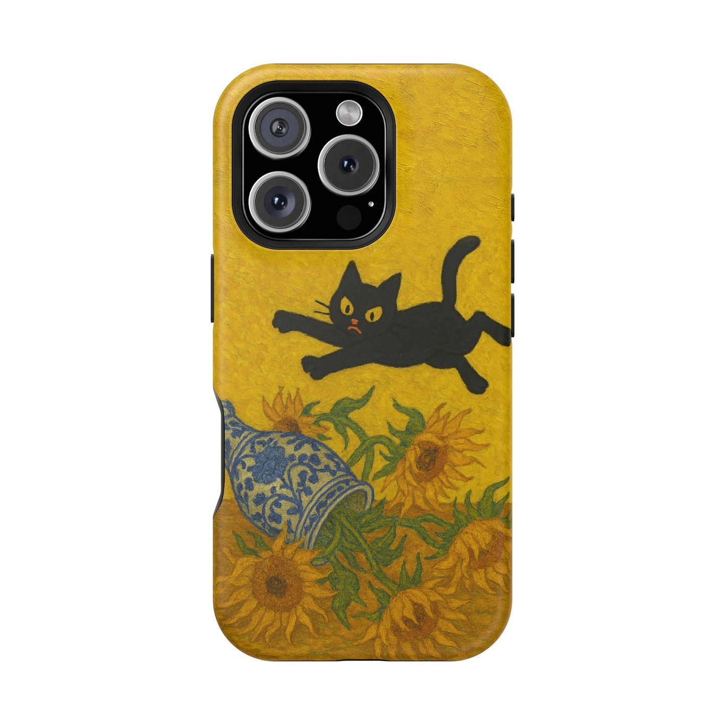 Mischievous Cat & Sunflowers โ Van Gogh Inspired โ iPhone 16, 15, 14, 13 โ MagSafe Magnetic Tough Case by HitStickers