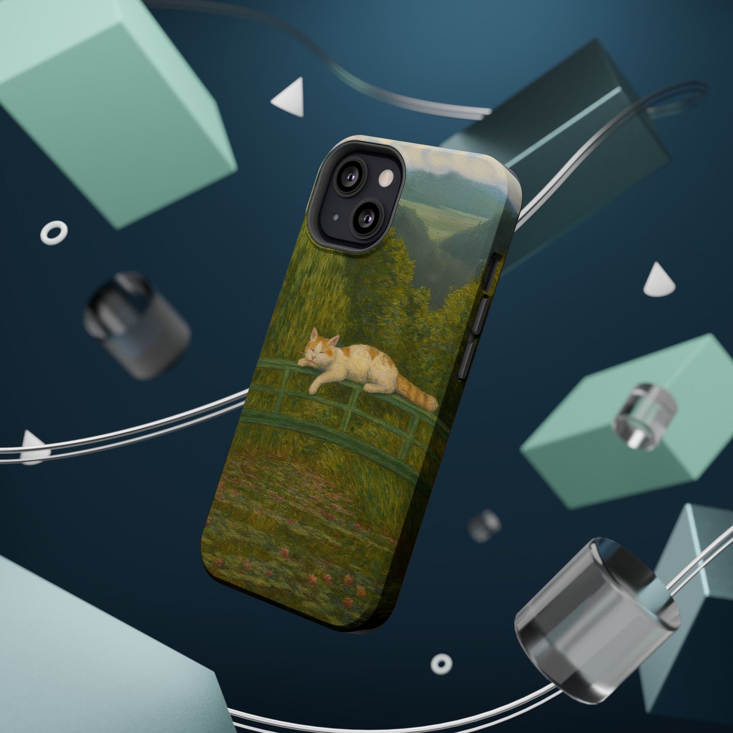 Sleeping Cat on the Japanese Bridge โ Monet Inspired โ iPhone 16, 15, 14, 13 โ MagSafe Magnetic Tough Case by HitStickers