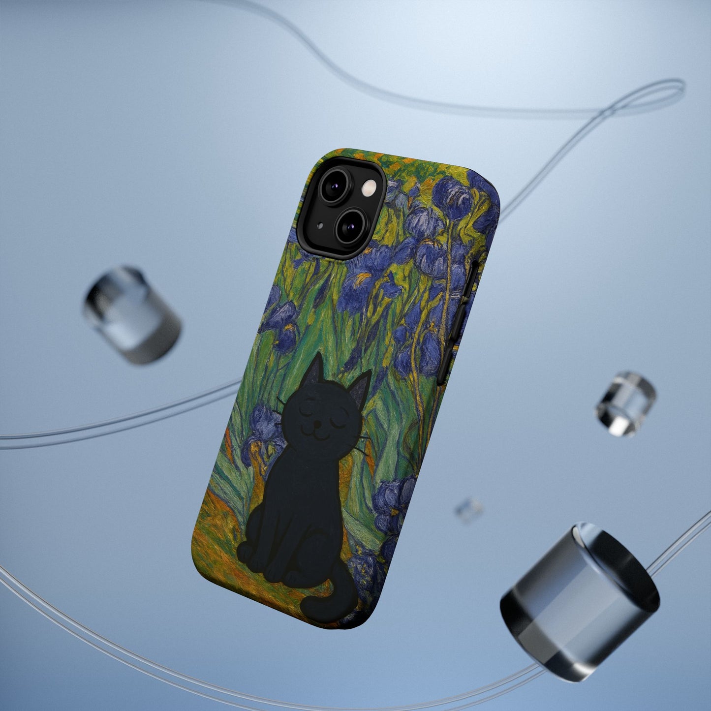 Peaceful Cat in Irises โ Van Gogh Inspired โ iPhone 16, 15, 14, 13 โ MagSafe Magnetic Tough Case by HitStickers