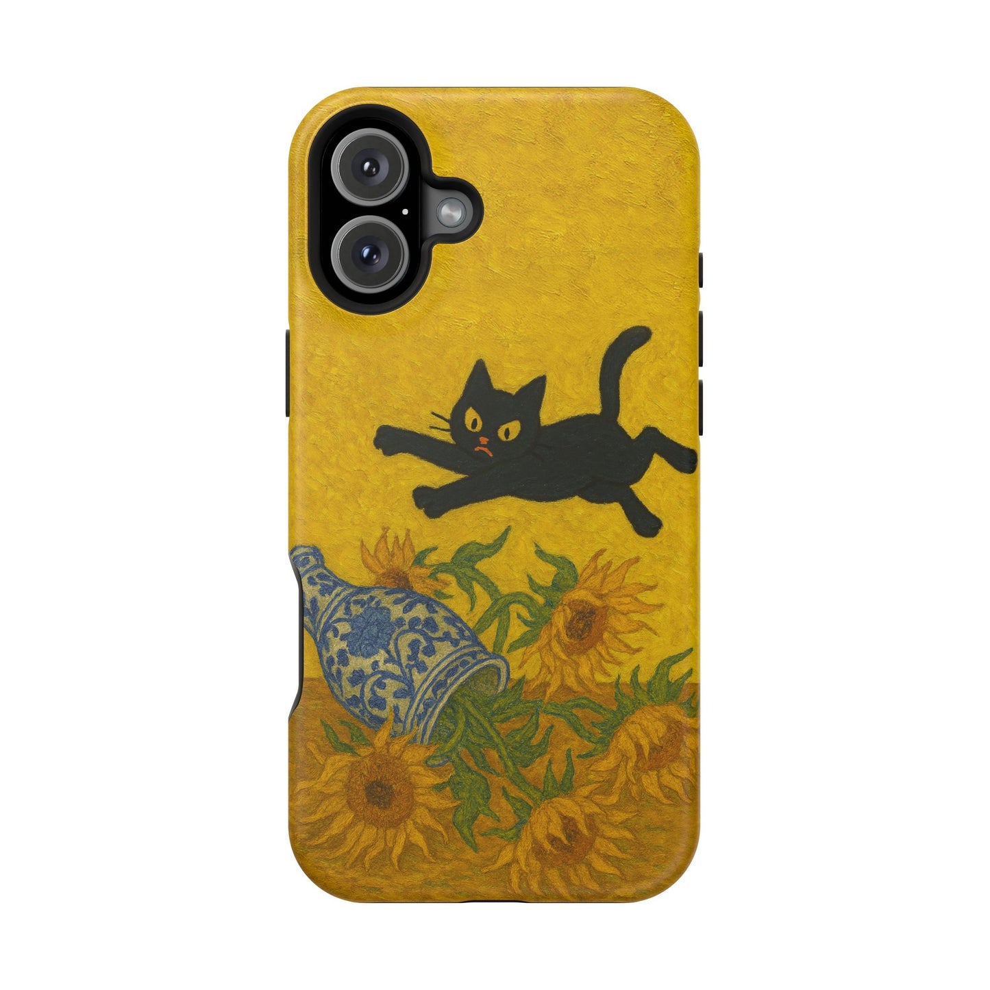 Mischievous Cat & Sunflowers โ Van Gogh Inspired โ iPhone 16, 15, 14, 13 โ MagSafe Magnetic Tough Case by HitStickers