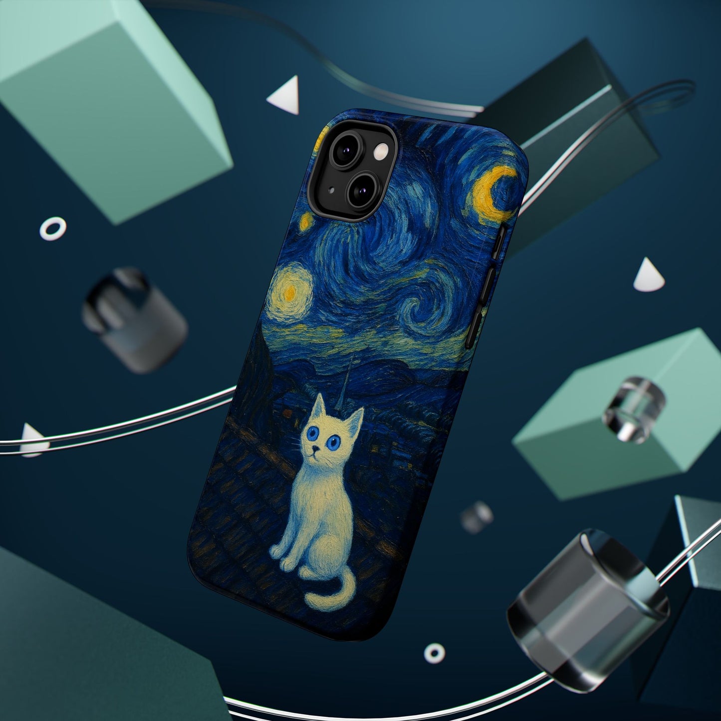 Starry Night Cat โ Van Gogh Inspired โ iPhone 16, 15, 14, 13 โ MagSafe Magnetic Tough Case by HitStickers